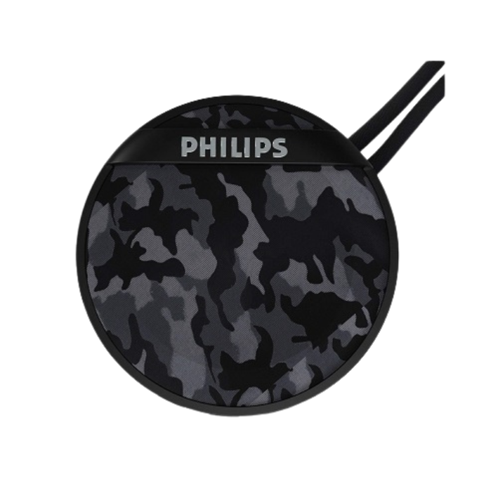 Philips Audio BT2003 3W Mini Portable Bluetooth Speaker with Multi-Connectivity Modes, Built-in Mic, Rapid Charging (Type-C Charger) and Carrying Strap (Gray Camouflage)